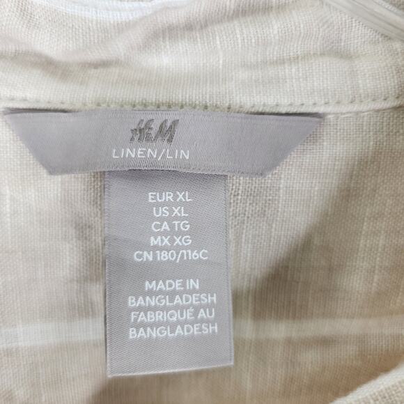 H&M Cream White Stripe Button Down Blouse Size XL 100% Linen Preppy Coastal - Picture 8 of 12